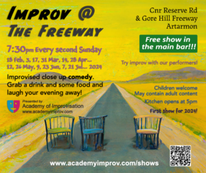 Improv @ The Freeway Hotel 7:30pm every second Sunday 2024