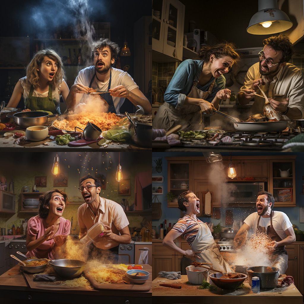 Four improvised cooking scenes