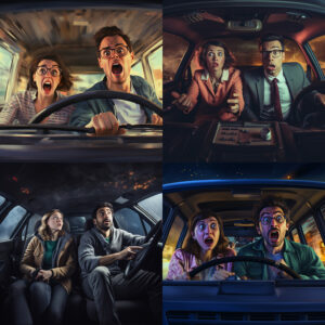 Four improv scenes driving a car