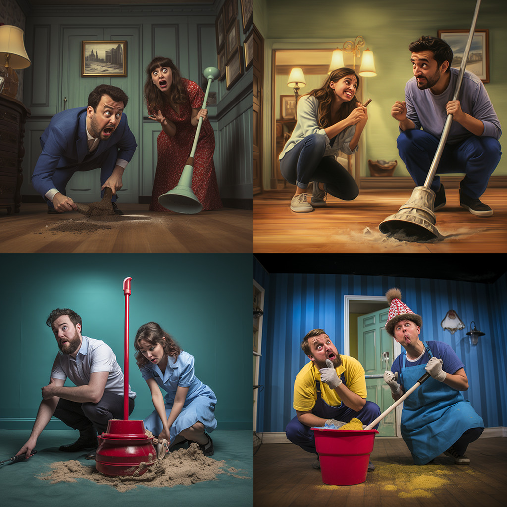 Four improvised scenes use plunger as a prop